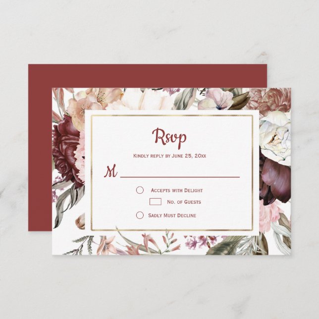 Marsala Peach Terracotta rose Floral RSVP (Devant / Derrière)