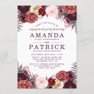 Marsala Peony Boho Invitations de la partie d'enga