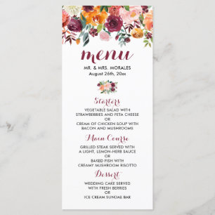 Marsala Pink Orange Botanical Garden Menu Mariage