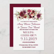 Marsala Red Bourgogne Floral Wedding Invitations