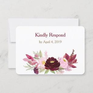 Marsala Rose de vin Floral Wedding RSVP