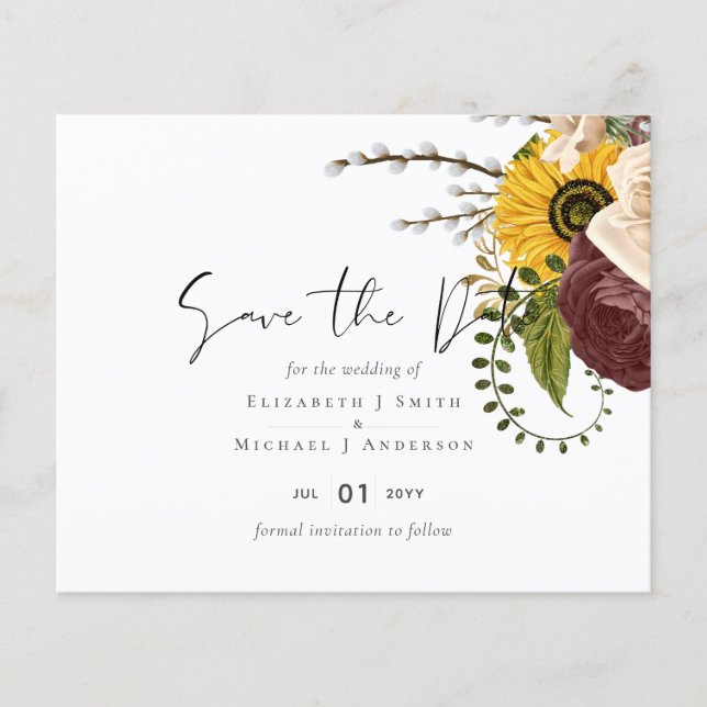 Marsala Roses Sunflowers Budget Mariage pas cher (Devant)