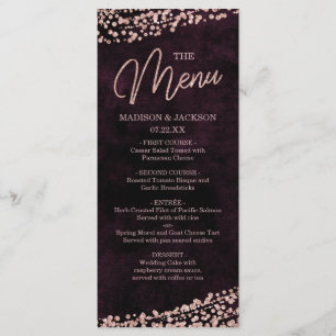 Marsala Vin & Rose Gold Confetti Menu Mariage
