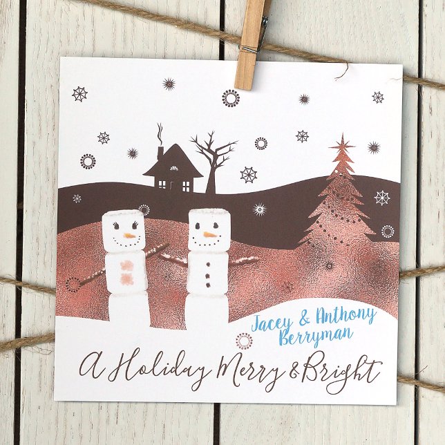 Marshmallows & Carte photo au chocolat (Chocolate Brown Marshmallows Snowflakes Personalized Family Christmas Cards)