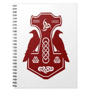 Marteau de Thor rouge foncé avec Carnet Ravens