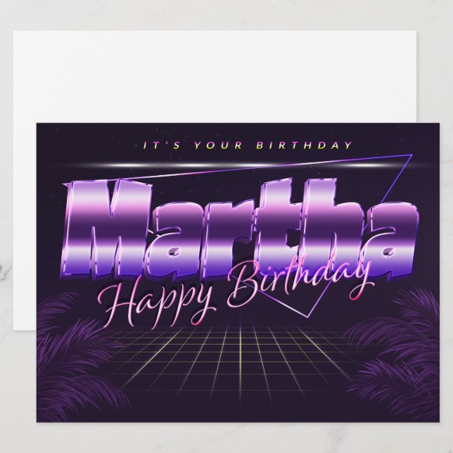 Martha Nom Prénom lila retro Carte Anniversaire (Devant / Derrière)