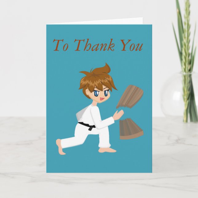 Martial Arts Boy Breaking Board Merci Cartes (Devant)