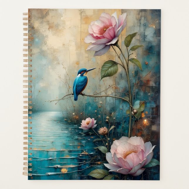 Martin-pêcheur et roses roses (Devant)