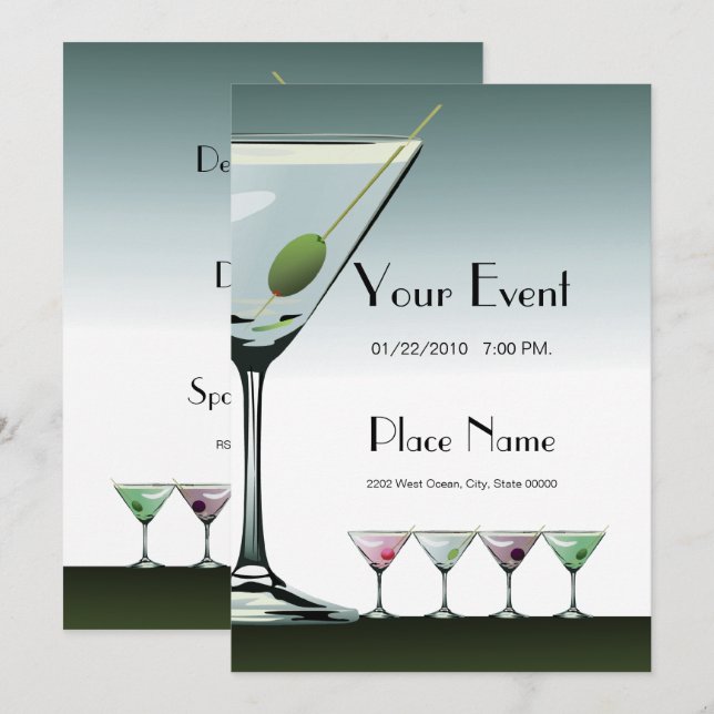 Martini Cocktails Invitation (Devant / Derrière)
