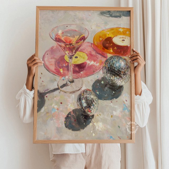 Martini & Disco Ball : Impression d'art : Bar Car  (Martini & Disco Ball Art Print: Light Pink Bar Car Poster)