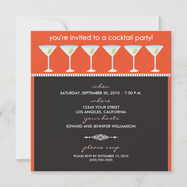 Martini Glasses Cocktail Party Invitation (orange) (Devant)