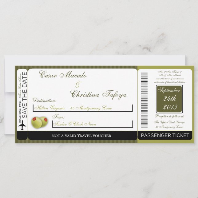 Martini Olives Gr Boarding Pass Faire-part de mari (Devant)