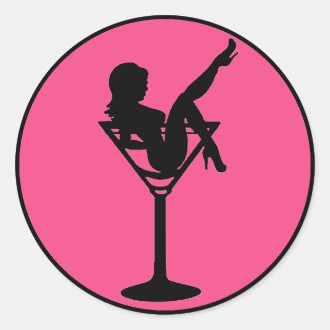 Martini rose noir fille silhouette stickers (Devant)
