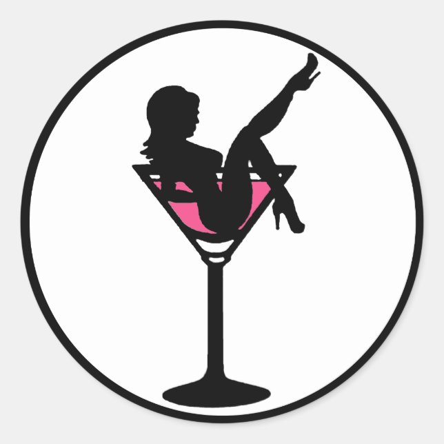 Martini verre fille noir blanc rose stickers (Devant)