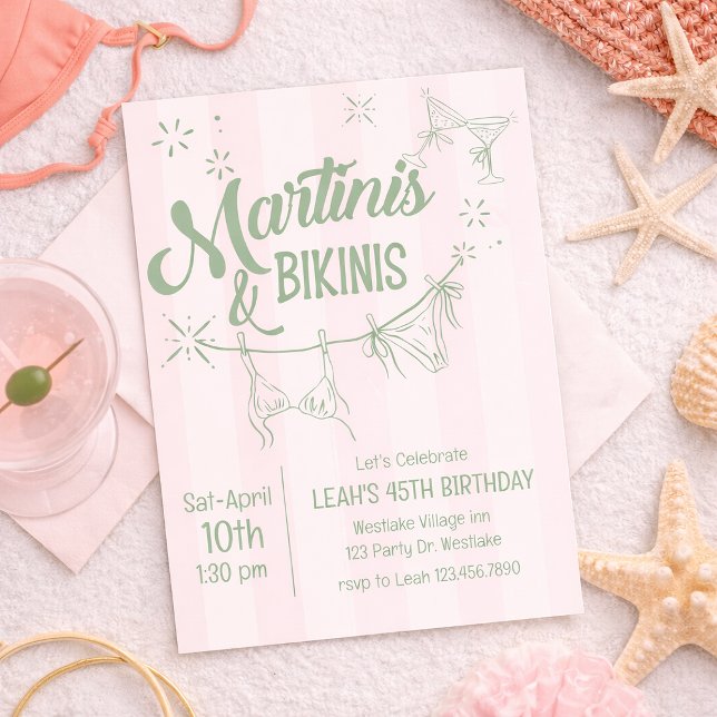 Martinis & Bikinis Birthday Invitation | Pool Part (Créateur téléchargé)