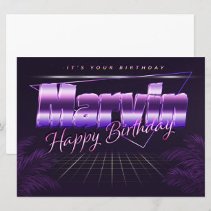 Marvin prénom nom carte rétro lilas anniversaire