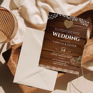 Masars Mariage Inviter Rustic Wood Dentelle Budget