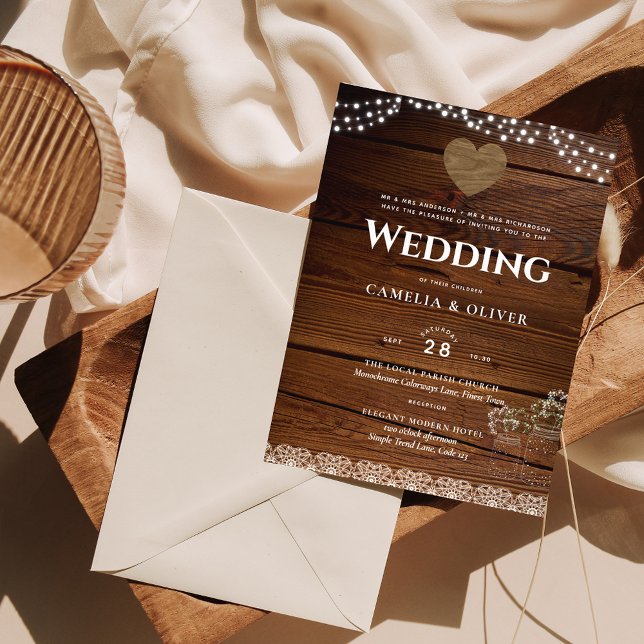 Masars Mariage Inviter Rustic Wood Dentelle Budget (Créateur téléchargé)