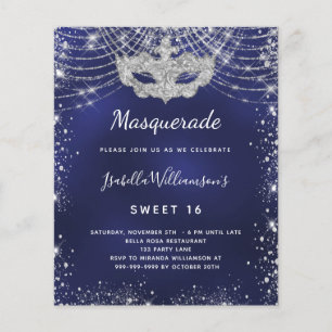 Mascarade bleu marine argent doux 16 invitation