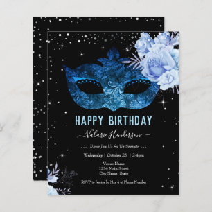 Mascarade bleue Invitation fête d'anniversaire