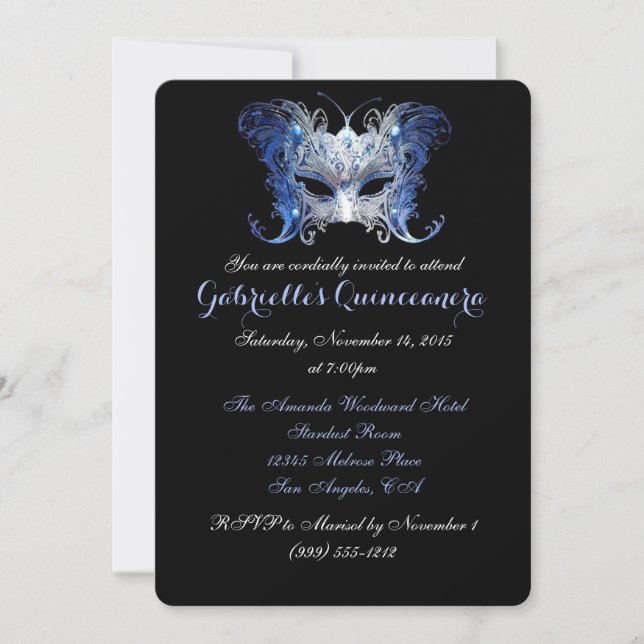 Mascarade bleue Quinceanera Invitations (Devant)
