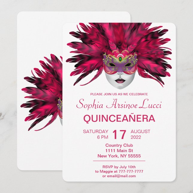 Mascarade colorée Quinceañera Party Invitation (Devant / Derrière)
