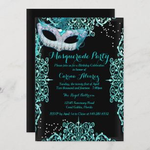 Mascarade de Damas bleu Invitation d'anniversaire