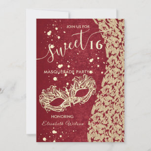 Mascarade diamant damassé rouge doux 16 invitation
