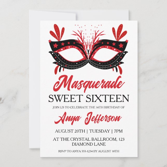 mascarade moderne douce 16 invitations (Devant)