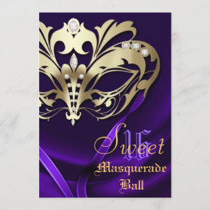 Mascarade Purple Jeweled Sweet 16 Invitation