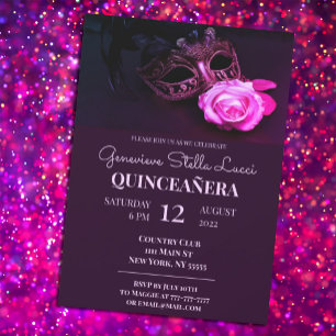 Mascarade rose Quinceañera Invitation du Parti