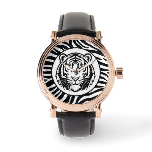 Masculin, Visage de Tigre Noir et Blanc, Montre Mo