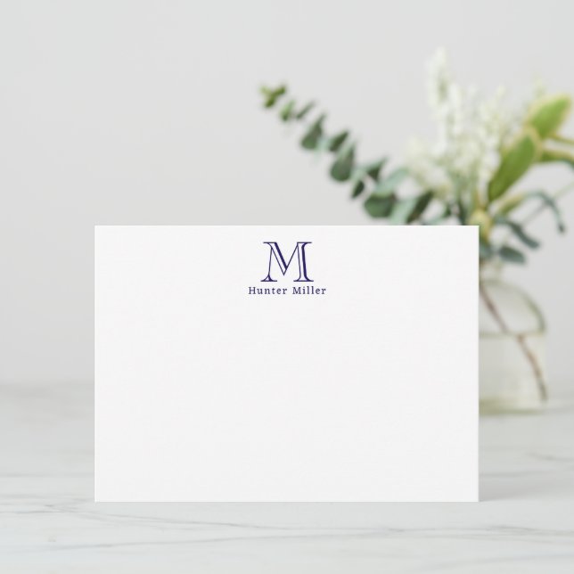 Masculine bleu initial Monogramme et nom plat Note (Debout devant)