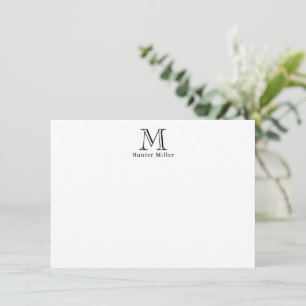 Masculine Noir Monogramme initial et nom Note plat