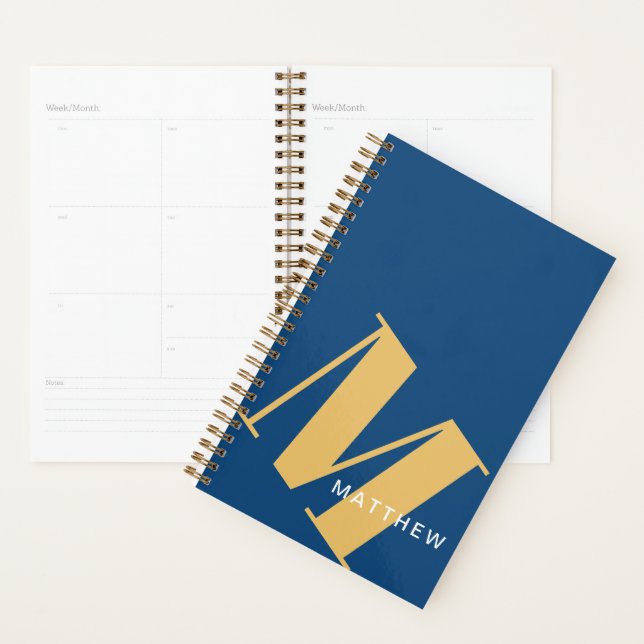 Masculine Personnalisée Initiale et Nom, Marine/Or (Devant avec enveloppe)