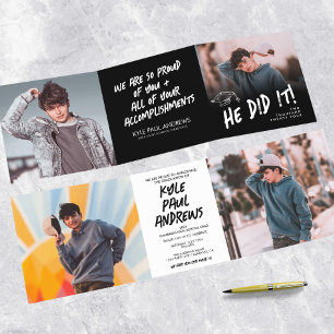 Masculine Photo Triplé Graduation Invitation