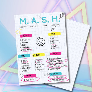 MASH Game, Invitation de fête des années 90