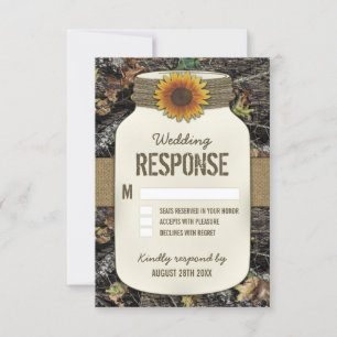 Mason de tournesol Jar Camo Wedding Cartes RSVP