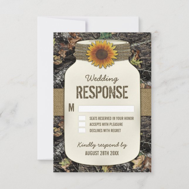 Mason de tournesol Jar Camo Wedding Cartes RSVP (Devant)