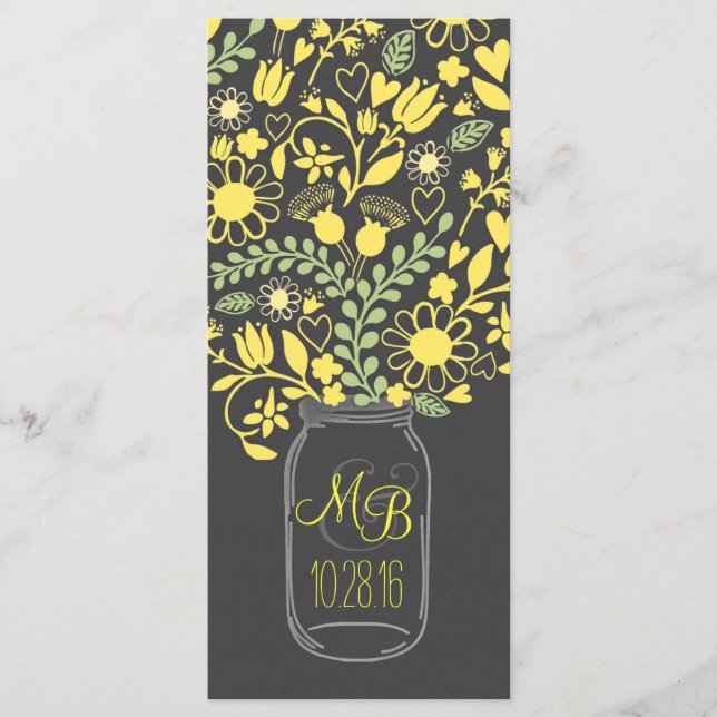mason floral jar gris jaune programme de mariage (Devant)