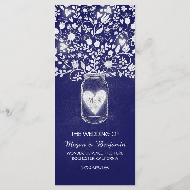 mason floral jar royal bleu mariage programmes (Devant)