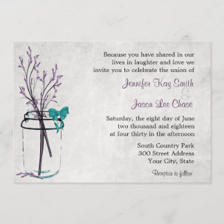 Mason Jar avec des branches violettes Invitations