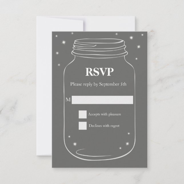 Mason Jar avec lucioles Mariage RSVP Grey (Devant)
