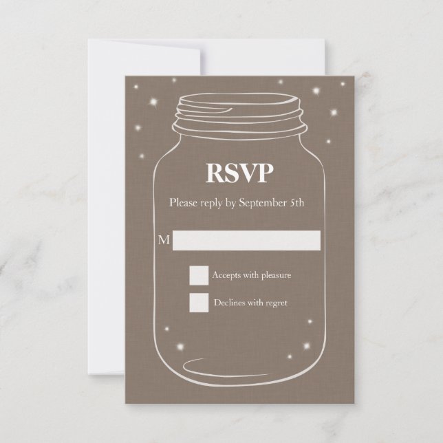 Mason Jar avec lucioles Mariage RSVP Linen (Devant)