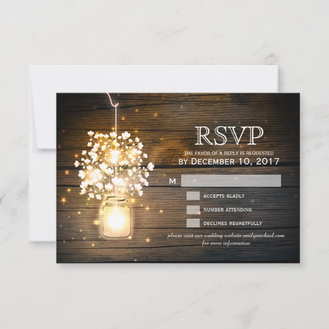 Mason Jar brillant Lights floral carte RSVP (Devant)
