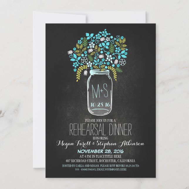 mason jar chalkboard répétition dîner invitation (Devant)