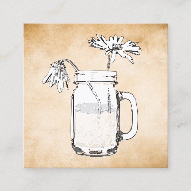 mason jar daisies carré carte de visite (Devant)