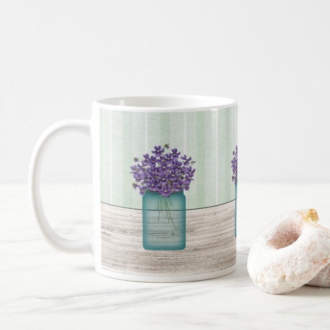 Mason Jar De Violets Mug (Avec donut)
