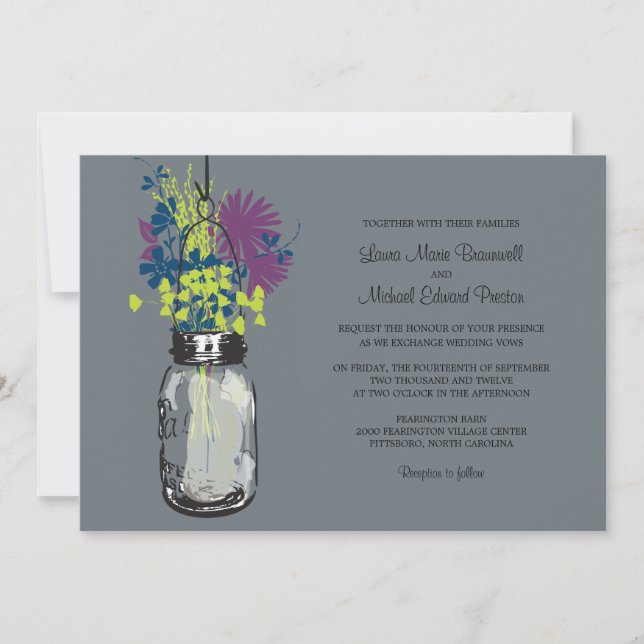 Mason Jar et invitations de mariage Fleurs sauvage (Devant)