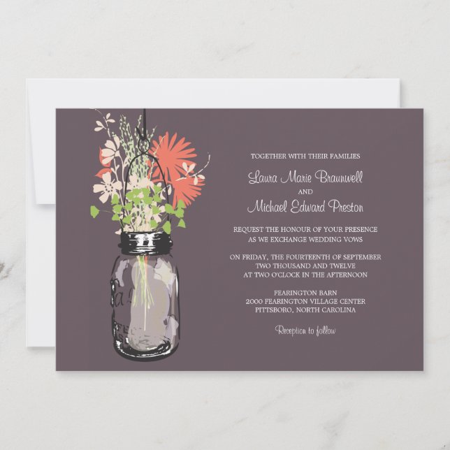 Mason Jar et invitations de mariage Fleurs sauvage (Devant)